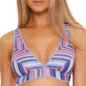 Becca South Coast Teagan Metallic-Stripe Halter Bikini top d cup